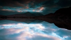 lake, mountains, reflection, clouds, landscape