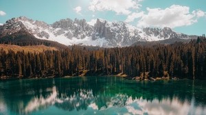 lake, mountains, reflection, trees, landscape, sky