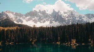 lake, mountains, reflection, sky, clouds - wallpapers, picture