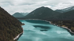 lake, mountains, landscape, trees, top view - wallpapers, picture