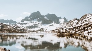 sjö, berg, snö, landskap, vinter