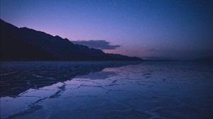 lake, mountains, twilight, starry sky, water, surface - wallpapers, picture