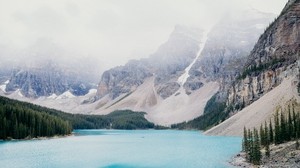 湖泊，山脉，雾，海岸，风景 - wallpapers, picture