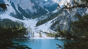 lake, mountains, branches, landscape, Italy