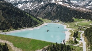 lake, mountains, aerial view, landscape, nature
