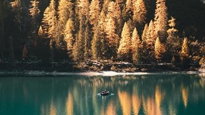 lake, boat, trees, landscape, autumn - wallpapers, picture