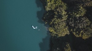 lago, barca, vista dall’alto, alberi