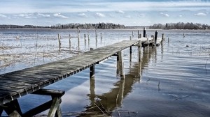 lake, bridge, landscape