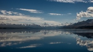 Pukaki lake, mountains, horizon, New Zealand - wallpapers, picture
