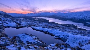 lake, snow, winter, evening - wallpapers, picture