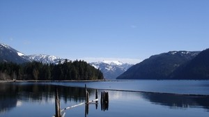 lake, water surface, mountains, trees - wallpapers, picture