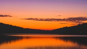 lake, sunset, horizon, bella vista, usa