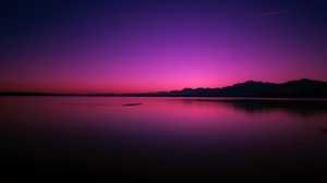 lake, sunset, horizon, night
