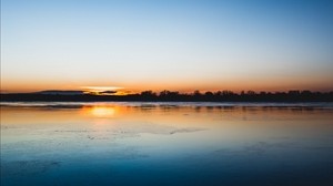 lake, sunset, horizon, distant, twilight, clear sky