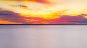 lake, sunset, horizon, landscape, calm