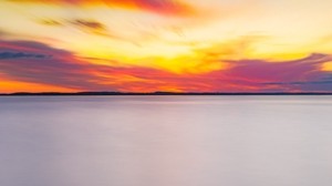 湖泊，日落，地平线，风景，平静