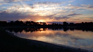 lake, sunset, dusk, dark, shore - wallpapers, picture