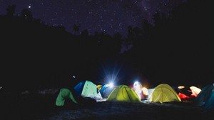 carpa, camping, cielo estrellado, carpas, noche