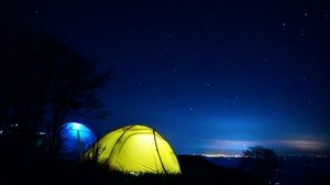 tent, night, starry sky - wallpapers, picture