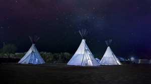tents, night, starry sky - wallpapers, picture