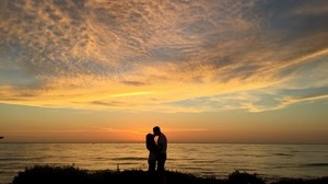 couple, kiss, romance, sunset
