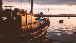sailing boat, sunset, sea
