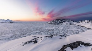 paisaje, hielo, nieve, congelado, orilla, rocas, océano, norte - wallpapers, picture