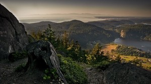 stump, mountains, height, view - wallpapers, picture