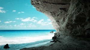 cave, sea, coast, rock, paradise