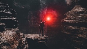 cave, man, stones, light - wallpapers, picture
