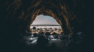 cueva, mar, piedras