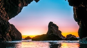 cave, tide, stones, sea