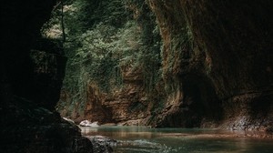 cave, water, dark, stones - wallpapers, picture