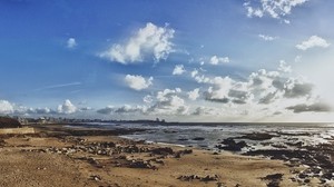 砂、海岸、空、美しい、夏