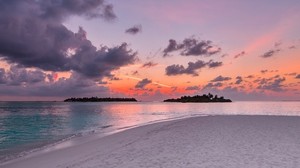 sand, beach, ocean, sunset, sky, horizon - wallpapers, picture