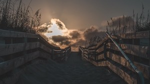 sand, beach, sunset, fence