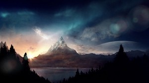 pico, montaña, ficción, arte