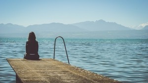 pier, girl, sea, loneliness