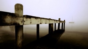 pier, boards, sea, boat, fog - wallpapers, picture