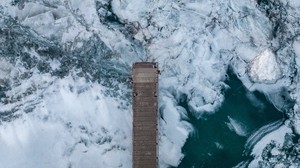 pier, ice, top view, ice floes