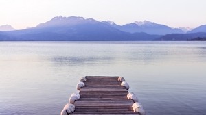 pier, sea, mountains, shore - wallpapers, picture