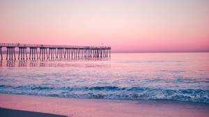 pier, sea, surf, pink - wallpapers, picture