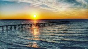 pier, sea, sunset, horizon