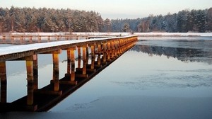 桟橋、橋、トラック、霜、木製、氷