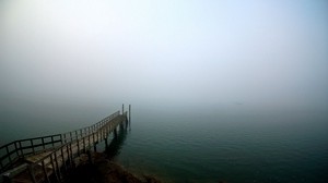 pier, lake, descent, suspense, fog