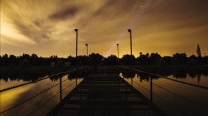 pier, lake, sunset, starry sky - wallpapers, picture
