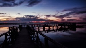 pier, lake, sunset, sky