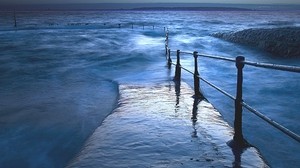pier, water, sea, flood, railing - wallpapers, picture