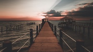 pier, bay, sunset, point clear, usa - wallpapers, picture