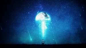 惑星、月、星空、男、宇宙